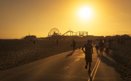 Venice Beach, USA - May 28 2018: Santa Monica Pier, Pacific Park, Beach, Santa Monica, Los Angeles, California, United States of America, North Americaのeditorial素材