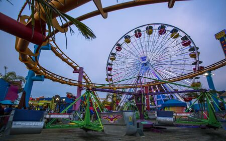 Santa Monica, USA - May 28 2018: Santa Monica Pier, Pacific Park, Beach, Santa Monica, Los Angeles, California, United States of America, North Americaのeditorial素材