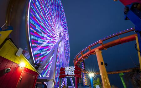 Santa Monica, USA - May 28 2018: Santa Monica Pier, Pacific Park, Beach, Santa Monica, Los Angeles, California, United States of America, North Americaのeditorial素材