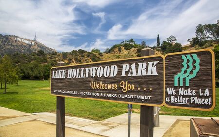 Hollywood, USA - May 29 2018: Lake Hollywood Park, Hollywood Sign, Hollywood, Los Angeles, California, United States of America North Americaのeditorial素材