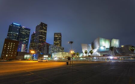 Los Angeles, USA - May 30 2018: Walt Disney Concert Hall, Downtown financial district of Los Angeles city at night, California, United States of America, North Americaのeditorial素材