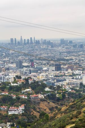 Los Angeles, USA - May 30 2018: View of Downtown skyline from Griffith Park, Hollywood, Los Angeles, California, United States of America, North Americaのeditorial素材