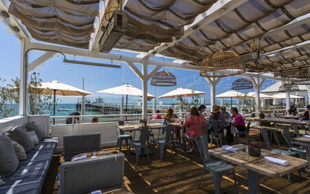 Malibu, USA - May 31 2018: Restaurant at Malibu Pier, Malibu, California, United States of America, North Americaのeditorial素材