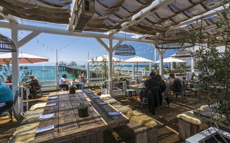 Malibu, USA - May 31 2018: Restaurant at Malibu Pier, Malibu, California, United States of America, North Americaのeditorial素材