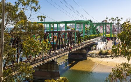 Santa Cruz, USA - June 2 2018: San Lorenzo River Railroad Bridge, Santa Cruz, California, United States of America, North Americaのeditorial素材