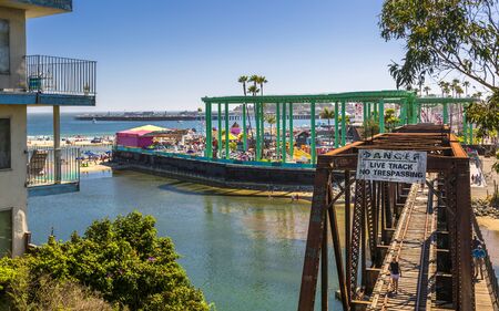 Santa Cruz, USA - June 2 2018: San Lorenzo River Railroad Bridge, Santa Cruz, California, United States of America, North Americaのeditorial素材