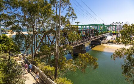 Santa Cruz, USA - June 2 2018: San Lorenzo River Railroad Bridge, Santa Cruz, California, United States of America, North Americaのeditorial素材