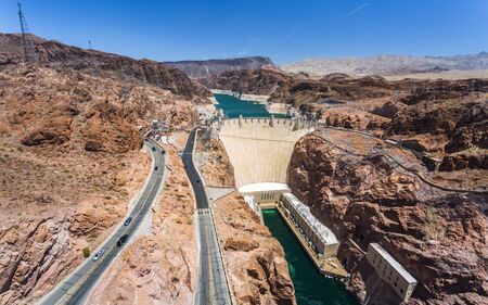 Hoover Dam and lake, border of Arizona and Nevada, United States of America, North Americaの写真素材