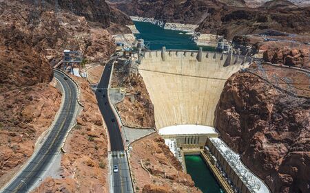 Hoover Dam and lake, border of Arizona and Nevada, United States of America, North Americaの写真素材