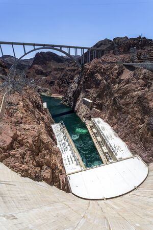 Hoover Dam and lake, border of Arizona and Nevada, United States of America, North Americaの写真素材