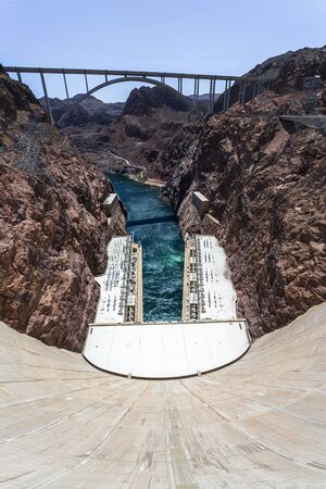 Hoover Dam and lake, border of Arizona and Nevada, United States of America, North Americaの写真素材