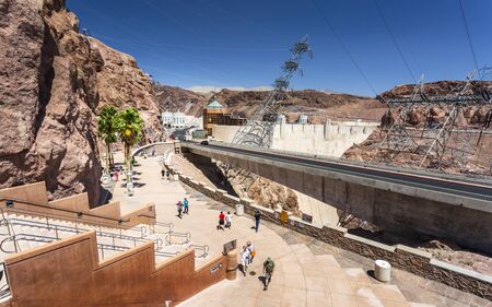 Hoover Dam, USA - May 25 2018: Hoover Dam and lake, border of Arizona and Nevada, United States of America, North Americaのeditorial素材