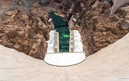 Hoover Dam and lake, border of Arizona and Nevada, United States of America, North Americaの写真素材