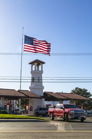 Kingsman, USA - MAY 26, 2018: Huge American flag on Route 66, Kingman, Arizona, United States of America North Americaのeditorial素材