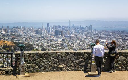 San Francisco, USA - June 7 2018: View of San Francisco skyline from Twin Peaks Park, San Francisco, California, USA, North Americaのeditorial素材