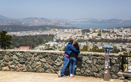 San Francisco, USA - June 7 2018: View of San Francisco skyline from Twin Peaks Park, San Francisco, California, USA, North Americaのeditorial素材