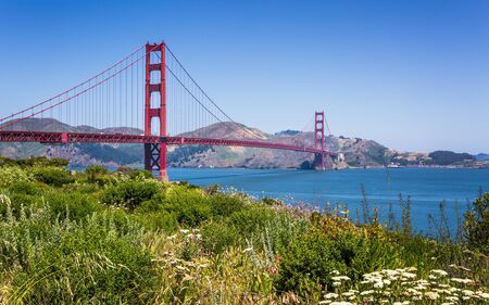 View of Golden Gate Bridge, San Francisco, California, USA, North Americaの写真素材