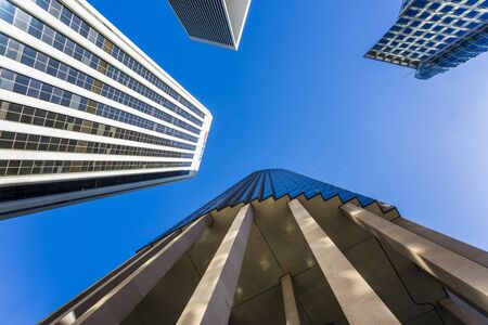 San Francisco, USA - June 8 2018: Tower buildings, worms-eye view, San Francisco, California, United States of America, North Americaのeditorial素材