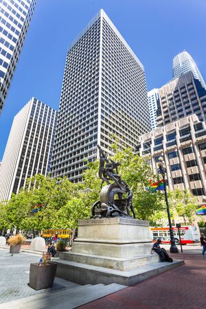 San Francisco, USA - June 8 2018: Mechanics Monument Plaza, San Francisco, California, United States of America, North Americaのeditorial素材