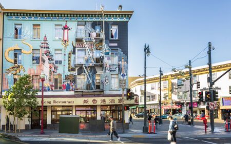 San Francisco, USA - June 8 2018: Mural on a building, Chinatown, San Francisco, California, United States of America, North Americaのeditorial素材