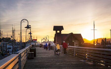 San Francisco, USA - June 9 2018: Sunset over Fishermans Wharf, San Francisco, California, United States of America, North Americaのeditorial素材