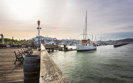 San Francisco, USA - June 9 2018: Boats and Yahcts in Fishermans Wharf harbour, San Francisco, California, United States of America, North Americaのeditorial素材