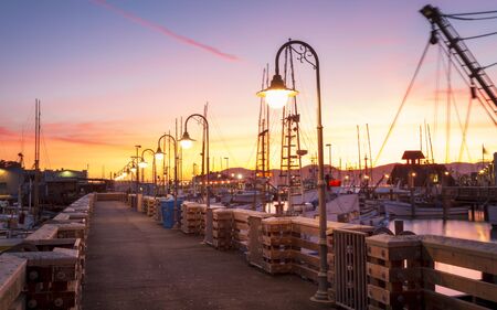 San Francisco, USA - June 10 2018: Sunset over Fishermans Wharf, San Francisco, California, United States of America, North Americaのeditorial素材