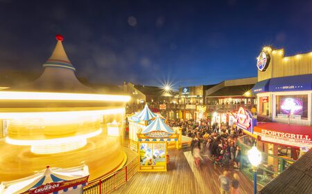 San Francisco, USA - June 10 2018: Pier 39 in Fishermans Wharf at night, San Francisco, California, United States of America, North Americaのeditorial素材