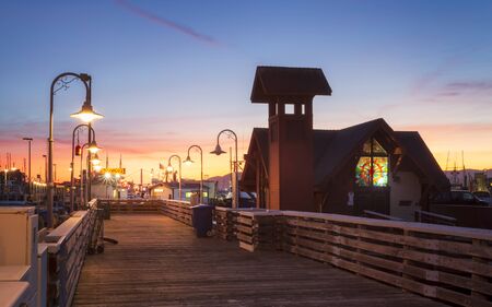 San Francisco, USA - June 10 2018: Sunset over Fishermans Wharf, San Francisco, California, United States of America, North Americaのeditorial素材