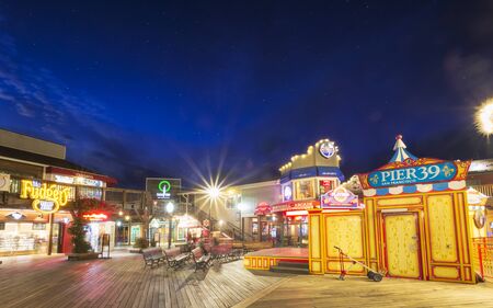 San Francisco, USA - June 10 2018: Pier 39 in Fishermans Wharf at night, San Francisco, California, United States of America, North Americaのeditorial素材