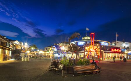 San Francisco, USA - June 10 2018: Pier 39 in Fishermans Wharf at night, San Francisco, California, United States of America, North Americaのeditorial素材