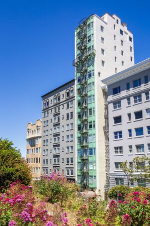 San Francisco, USA - June 11 2018: Apartment Buildings near Lombard Street, San Francisco, California, USA, North Americaのeditorial素材