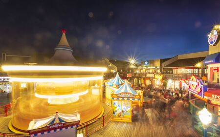 San Francisco, USA - June 10 2018: Pier 39 in Fishermans Wharf at night, San Francisco, California, United States of America, North Americaのeditorial素材