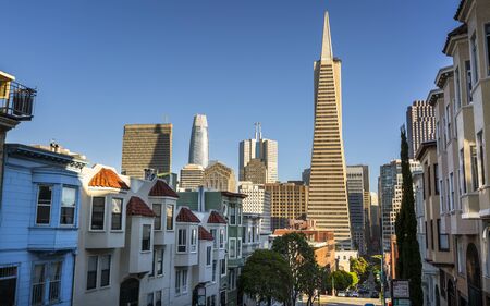 San Francisco, USA - June 12 2018: The Transamerica Pyramid in the financial district of downtown San Francisco, California, United States of America, USAのeditorial素材