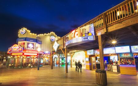 San Francisco, USA - June 10 2018: Pier 39 in Fishermans Wharf at night, San Francisco, California, United States of America, North Americaのeditorial素材