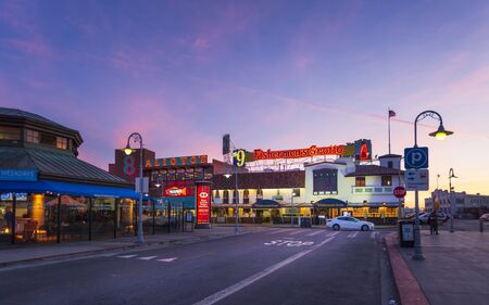 San Francisco, USA - June 10 2018: Fishermans Wharf at dusk, San Francisco, California, United States of America, North Americaのeditorial素材