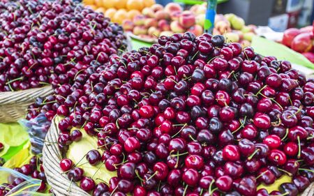 Cherry stand in Fishermans Wharf, San Francisco, California, United States of America, North Americaの写真素材