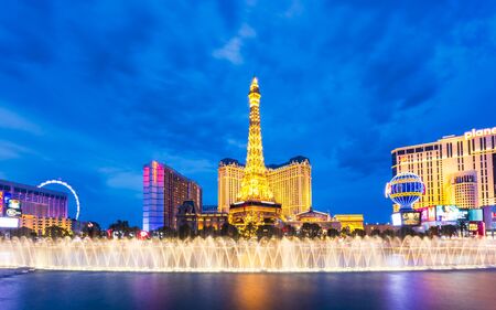 Las Vegas, USA - May 22 2018: View of Eifel Tower of the Paris Hotel and Casino on The Strip at dusk, Las Vegas Boulevard, Las Vegas, Nevada, USA, North Americaのeditorial素材