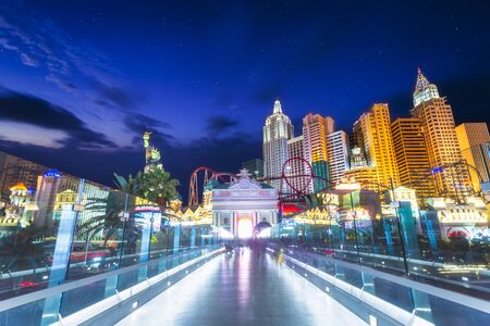 Las Vegas, USA - May 22 2018: New York New York Hotel and Casino at night, The Strip, Las Vegas Boulevard, Las Vegas, Nevada, USA, North Americaのeditorial素材