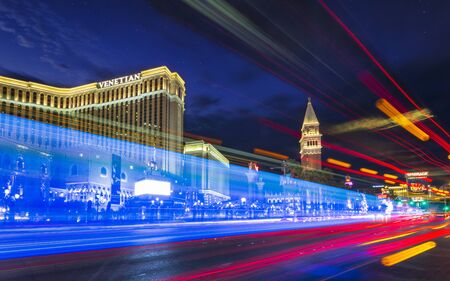 Las Vegas, USA - May 22 2018: The Venetian Hotel and Casino at night, The Strip, Las Vegas Boulevard, Las Vegas, Nevada, USA, North Americaのeditorial素材
