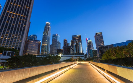 Downtown financial district of Los Angeles city at night, California, United States of America, North Americavのeditorial素材