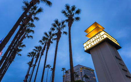 Union Station at dusk, Downtown Los Angeles, California, United States of America.のeditorial素材