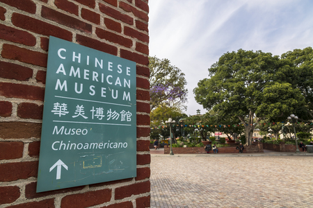 Los Angeles, USA - May 30 2018: Chinese American Museum sign, Downtown Los Angeles, California, United States of America.のeditorial素材