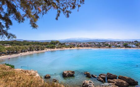 Crete, Greece - April 22 2018: View of Agioi Apostoloi Beach, Crete, Greek Islands, Greece Europeのeditorial素材