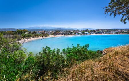Crete, Greece - April 22 2018: View of Agioi Apostoloi Beach, Crete, Greek Islands, Greece Europeのeditorial素材
