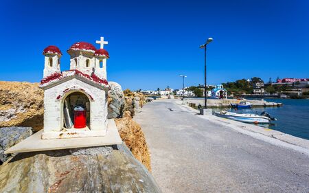 Crete, Greece - April 22 2018: Small candle church and Marine Down Galata, Crete, Greek Islands, Greece, Europeのeditorial素材