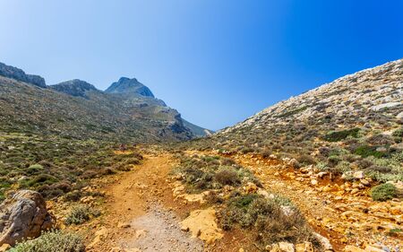 Crete, Greece - April 25 2018: Trail to Balos Bay, Gramvousa Peninsula, Crete, Greek Islands Greece Europeのeditorial素材