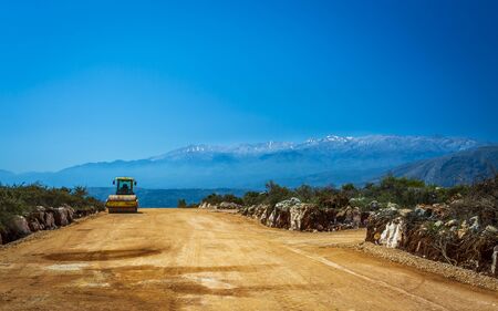 Crete, Greece - April 24 2018: Road roller building a road, Crete, Greek Islands, Greece Europeのeditorial素材