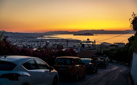 Crete, Greece - April 22 2018: Sunset over Chania, Crete, Greek Islands Greece Europeaのeditorial素材