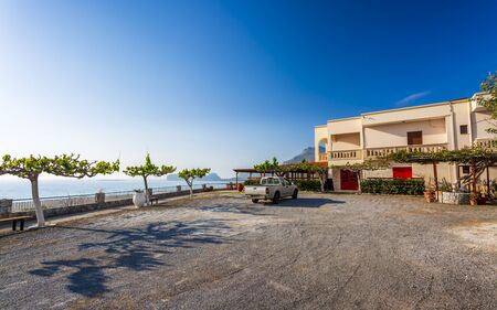 Crete, Greece - April 25 2018: Sea side Villa at Falassarna beach in Western Crete, Greek Islands, Greece, Europeのeditorial素材